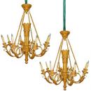 A Fine Pair of Italian Louis XV Style Carved Giltwood Chandeliers