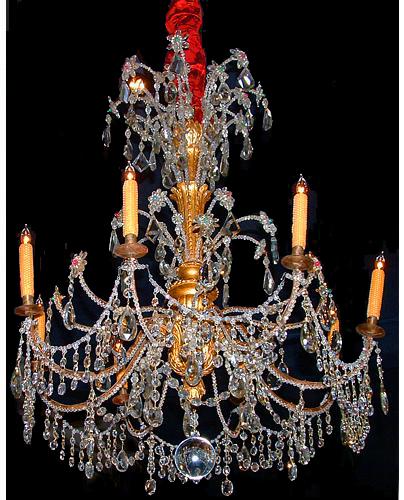 A Glittering 18th Century Eight-Light Cut Crystal and Parcel Gilt Genovese Chandelier