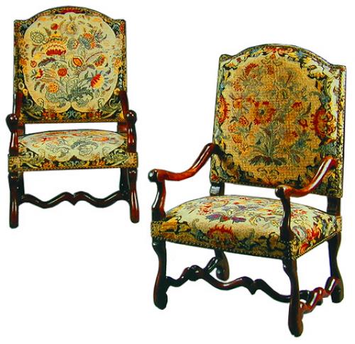 An Exquisite Pair of 18th Century Italian Louis XIV Walnut Fauteuils