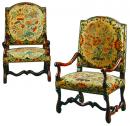 An Exquisite Pair of 18th Century Italian Louis XIV Walnut Fauteuils