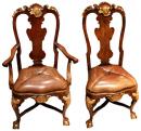A Set of Four Antique Walnut Portuguese Dining Chairs with Gilt Accents