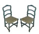 A Pair of 18th Century Blue Polychrome French Side Chairs