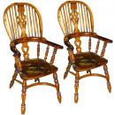 A Pair of 19th Century English Late Georgian Oak & Yew wood Windsor Armchairs 