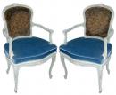 A Pair of 19th Century French Louis XV Style Blue Polychrome Armchairs