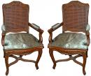 A Set of Four 18th Century Harlequin French Louis XV Provincial Dining Chairs
