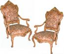 A Pair of Exceptional 18th Century Venetian Salmon Polychrome and Parcel Gilt Armchairs