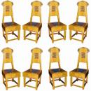 A Rare Set of Eight Late 19th Century Russian Birch Dining Side Chairs