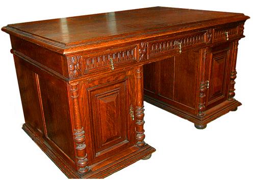 A Finely Carved 19th Century English Oak Partners Desk No. 670
