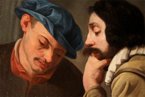 A 17th Century Oil on Canvas entitled “Contemplative Gentlemen,” attributed to Italianate Flemish painter Theodor Rombouts (Antwerp 1597-1637) No. 2359