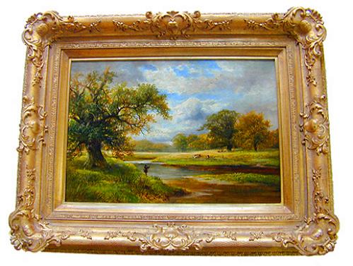 Benjamin William Leader’s 19th Century (1831-1923) Bucolic Landscape “Fishing by the Stream” No. 2124