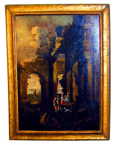 An 18th Century Italian Oil on Canvas, Scenes of a Gathering Among Architectural Ruins No. 1607