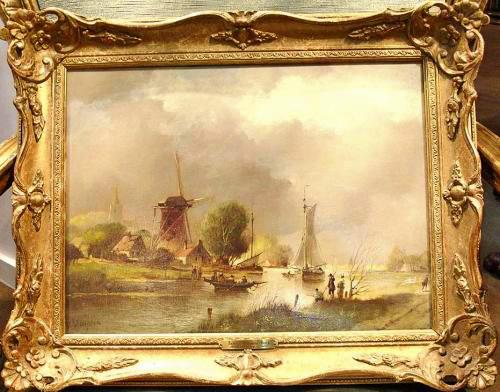 A 20th Century Dutch Oil on Canvas, Scenes of a “Dutch Landscape and Windmill”, Signed: Andreas Veldhuysen No. 1371