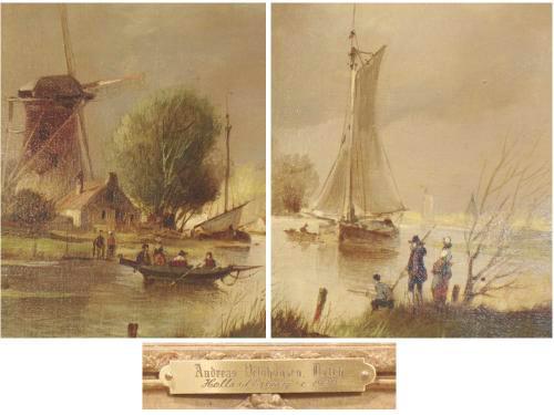 A 20th Century Dutch Oil on Canvas, Scenes of a “Dutch Landscape and Windmill”, Signed: Andreas Veldhuysen No. 1371