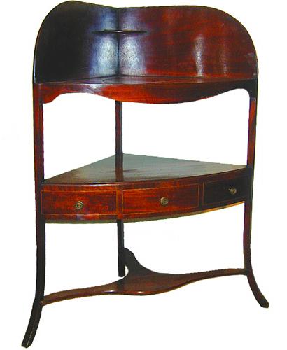 An Understated 18th Century English George III Mahogany Corner Washstand No. 2315