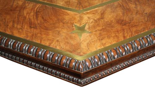 A Fine 19th Century English Regency Olive-Ash Burl Wood and Brass-Inlaid Center Table No. 1543