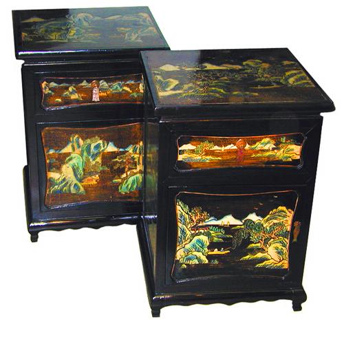 A Pair of 19th Century Chinese Chinoiserie Black Lacquer Night Tables No. 1288