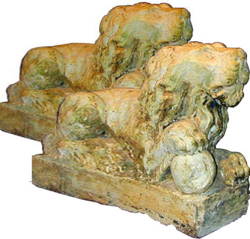 A Pair of Sculpted Stone Carved Lions No. 1905