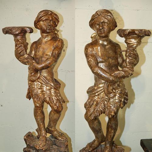 An Exotic Pair of 18th Century Venetian Silver Gilt Carved Figures No. 1569