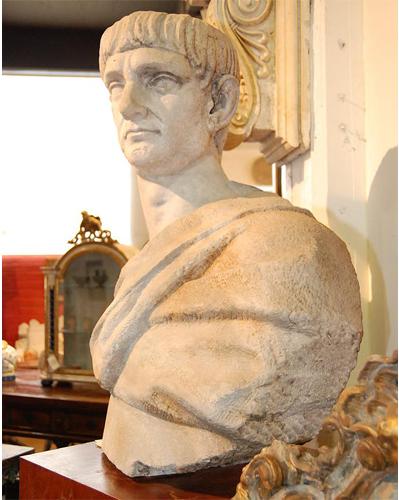 A Massive 18th Century Italian Carved Marble Bust of Trajan Caesar (96 A.D.) No. 1481