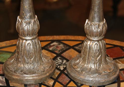 A Pair of Understated Louis XV Italian Silvered Giltwood Candlesticks No. 2263