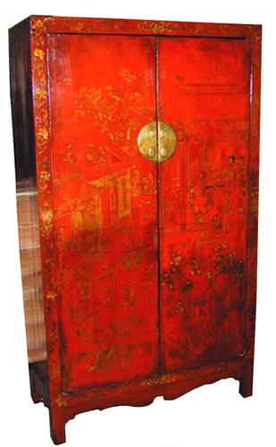 An 18th Century Chinese-Export Red Lacquered Chinoiserie Armoire No. 1515