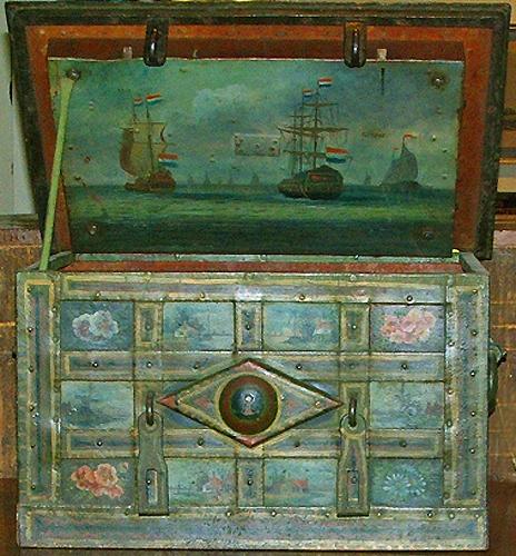 An 18th Century Polychromed Dutch Armada Iron Trunk 60