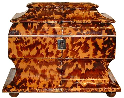 An English Regency Tortoiseshell Tea Caddy of Unusual Sarcaphogus Shape No. 2654