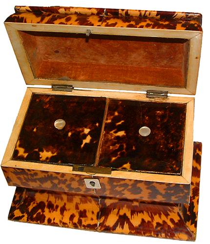 An English Regency Tortoiseshell Tea Caddy of Unusual Sarcaphogus Shape No. 2654