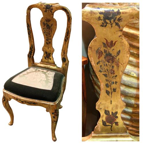A Rare Set of Eight-18th Century Italian Venetian Gilt and Polychrome Dining Chairs No. 2510