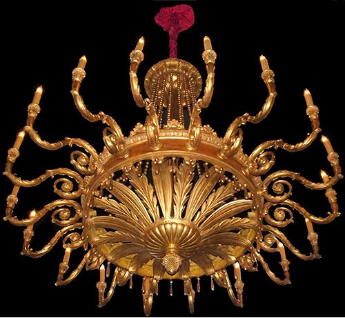 A Rare 19th Century Italian Empire Carved Giltwood Eighteen-Light Chandelier No. 2683