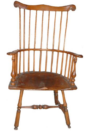 An 18th Century Carved Fruit Wood American Colonial Comb Back Armchair No. 2507