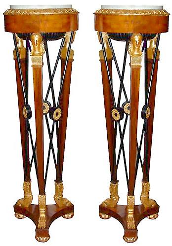 An Impressive Pair of 19th Century Italian Empire Mahogany, Parcel-Gilt and Ebonized Athenienne Torchères No. 2691