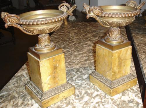 A Pair of 19th Century Continental Gilt-Bronze and Siena Marble Tazze No. 62