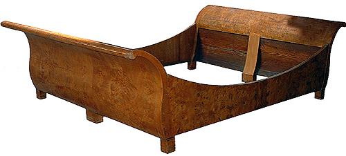 A Graceful 19th Century Austrian Biedermeier Burlwood Lit-de-Bateau Bed No. 2424