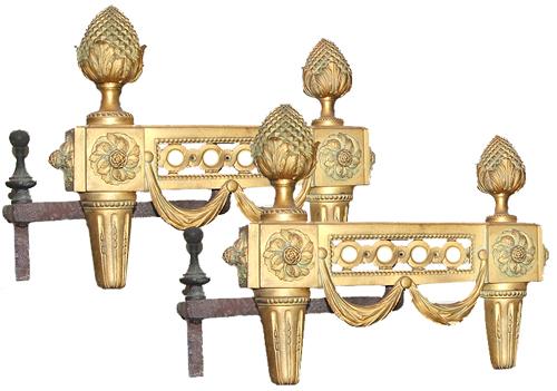 A Handsome Pair of 19th Century Louis XVI Gilt-Bronze Andirons No. 192