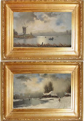 A Pair of 19th Century Dutch Oil on Canvas Winterscapes signed by Danish Artist Nils Hans Christiansen (1850-1922) No. 2909