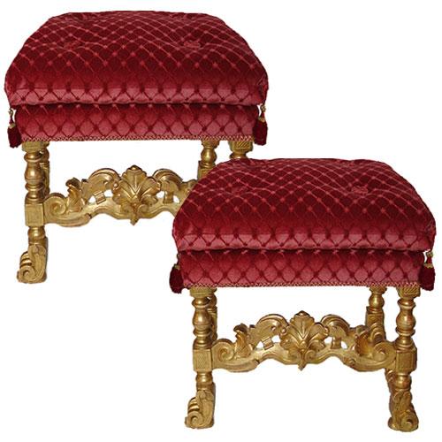 A Pair of Transitional Italian Louis XIV – Louis XV Giltwood Tabourets No. 2943