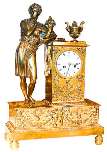 A 19th Century Italian Empire Gilt-Bronze Figural Mantel Clock No. 1511