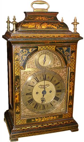 A Magnificent English George II Black Lacquered Chinoiserie Bracket Clock No. 1507