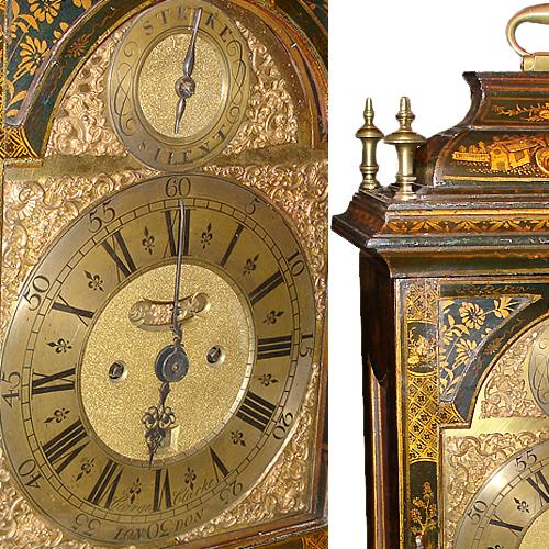 A Magnificent English George II Black Lacquered Chinoiserie Bracket Clock No. 1507