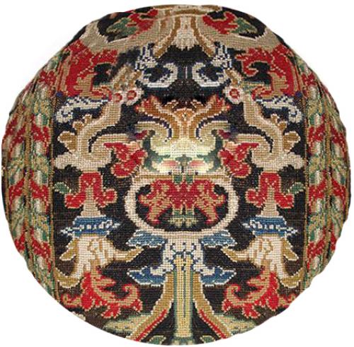 A Circular 19th Century Gros Point Continental Needlepoint Cushion No. 2953