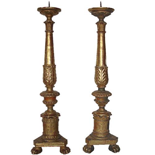 A Pair of Palazzo Scaled 18th Century Italian Parcel-Gilt Pricket Sticks No. 2925