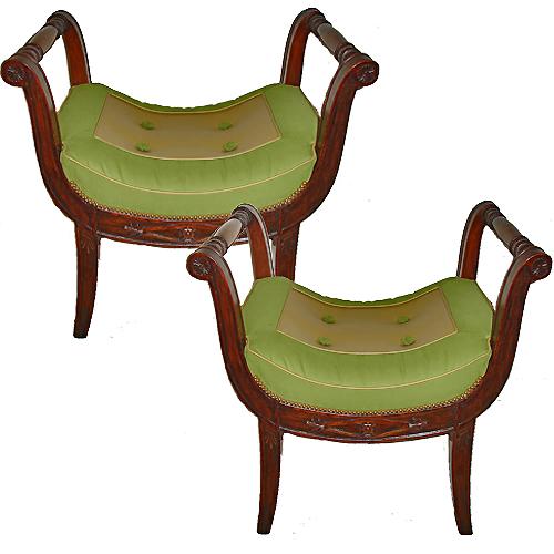 A Pair of Late French Empire Walnut Curule Benches No. 3052