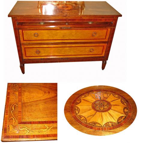 A Highly Unusual 18th Century Italian Walnut Neoclassical Marquetry Commode No. 3099