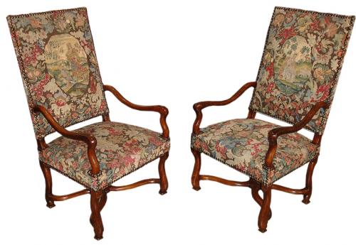 A Pair of Early 18th Century Louis XIV Transitional to Régence Walnut Fauteuils No. 3155
