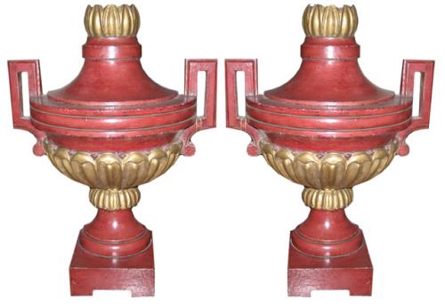 A Pair of Italian Parcel-Gilt and Polychrome Decorative Architectural Pilaster Urns No. 2632