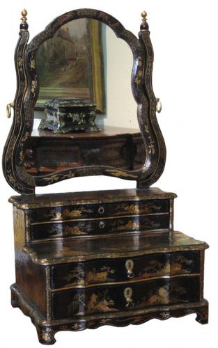 An 18th Century English Black and Gold Chinoiserie Adjustable Vanity Mirror No. 3165