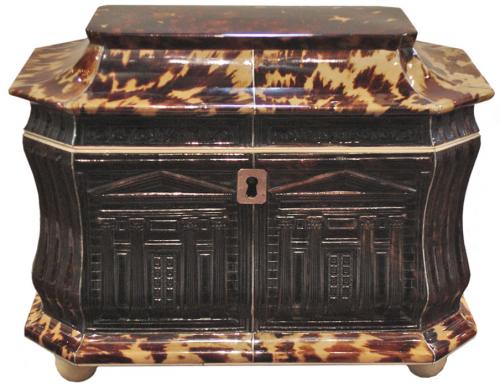 An Exceptional and Rare English Regency Pressed Tortoiseshell Tea Caddy No. 3187