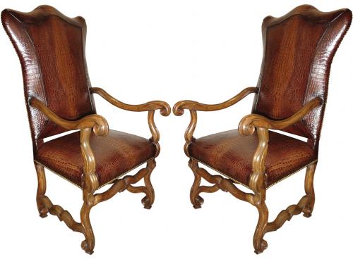 An 18th Century Harlequin Pair of Italian Walnut Fauteuils No. 3194