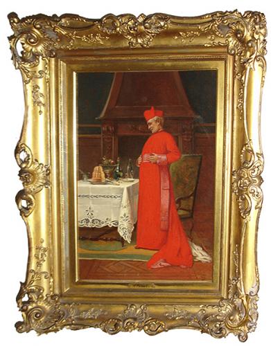 A Colorful Albert-Joseph Penot (1862-1930) Signed 19th Century Oil on Canvas entitled The Cardinal After His Meal No. 3195